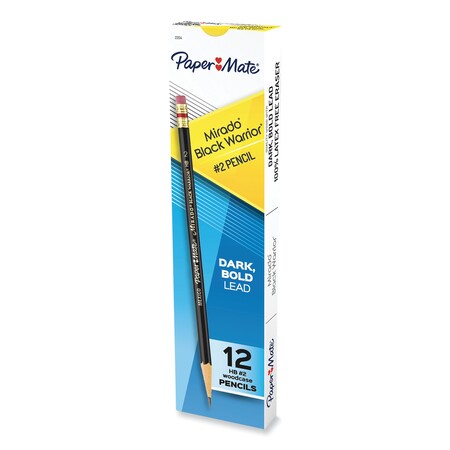 Paper Mate Mirado Black Warrior Pencil, HB (#2), Black Lead, Black Barrel, PK12 2254